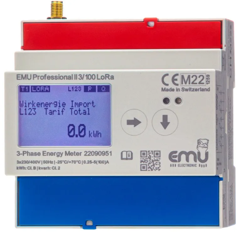 LORA 3 Fase kWh 100A voor ext. antenne - MID - EMU Professional II 3/100 P20A000LE
P20A000LE