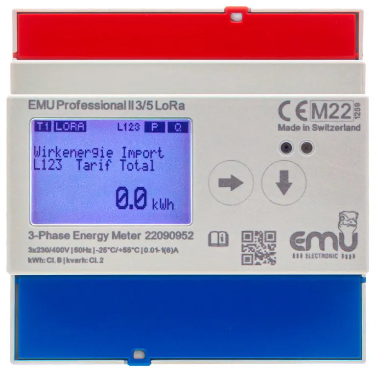LORA 3 Fase kWh Via stroomtransformatoren 5A of 1A  voor interne antenne - MID - EMU Professional II 3/5 P21A000LO
