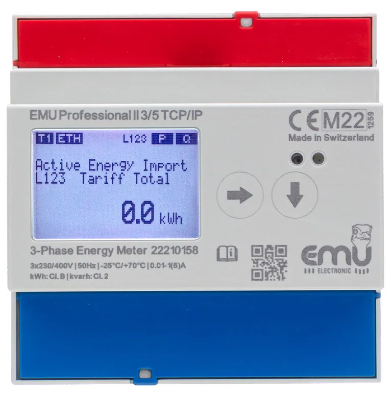 TCP/IP 3 Fase kWh Via stroomtransformatoren 5A of 1A  - MID - EMU Professional II 3/5 P21A000T

